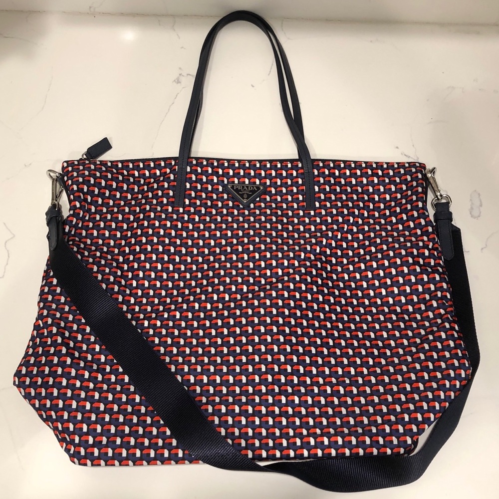 Prada TESSUTO STAMPAT tote shoulder bag leather